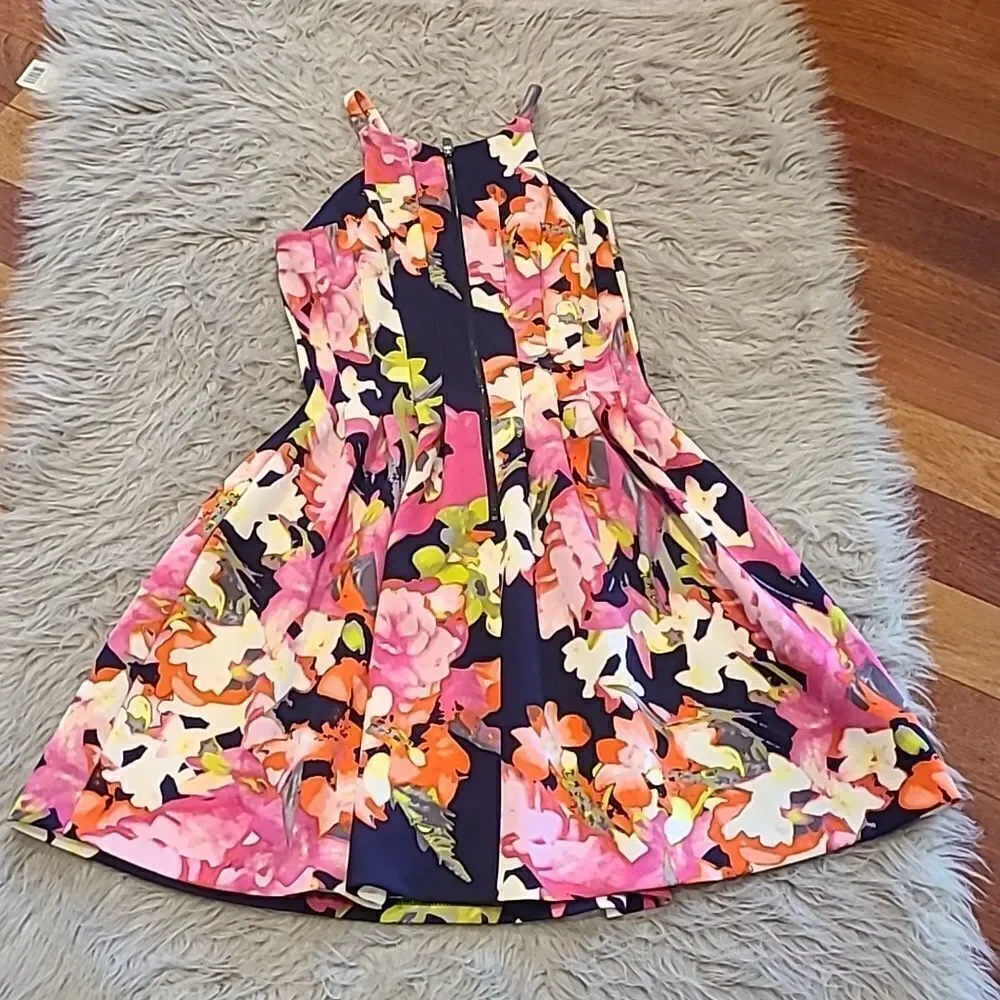 Vince Camuto womens‎ navy blue, pink and green floral sleeveless dress size 2